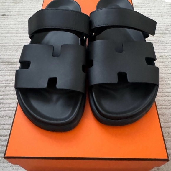 Hermes Black Chypre Sandals